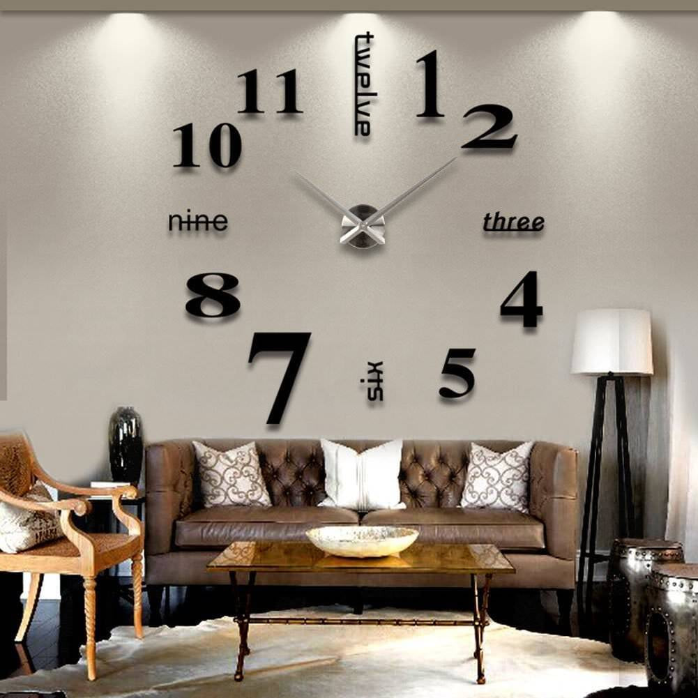 DIY 3D Frameless Number Wall Clock Mirror Sticker Home Office Room Decor
