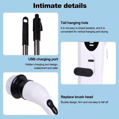9 in 1 Electric Spin Scrubber Cordless Cleaning Brush Bathroom Rotating Scrubber