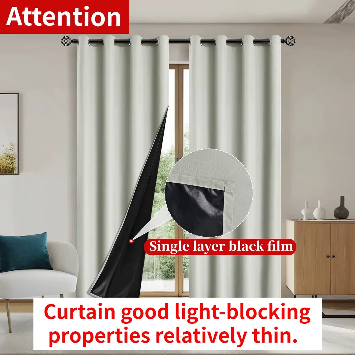 Solid Blackout Curtains with Grommets for Total Privacy in Bedroom - 1 Piece