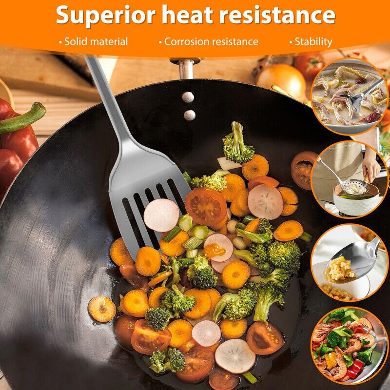 Set of 5 Stainless Steel Kitchen Utensil Set Turner Masher Spoon Cooking Tools