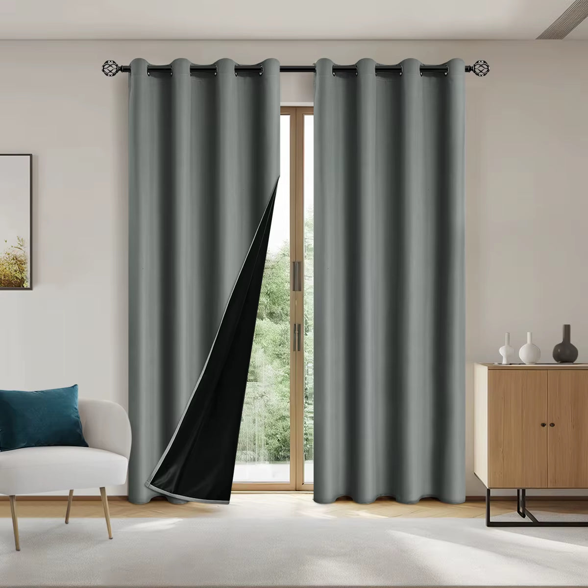 Solid Blackout Curtains with Grommets for Total Privacy in Bedroom - 1 Piece