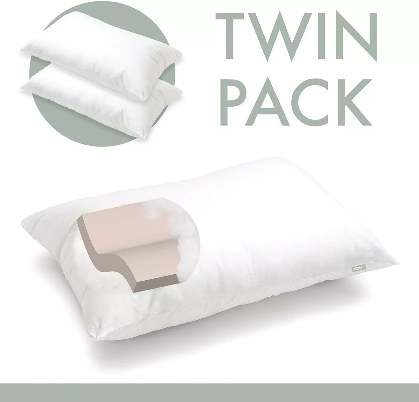 Luxury Twin Pack of 2 Pillows Soft anti Allergenic Hollowfibre Hotel Plain