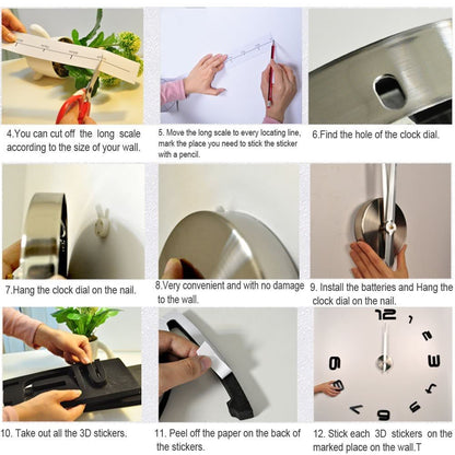 DIY 3D Frameless Number Wall Clock Mirror Sticker Home Office Room Decor