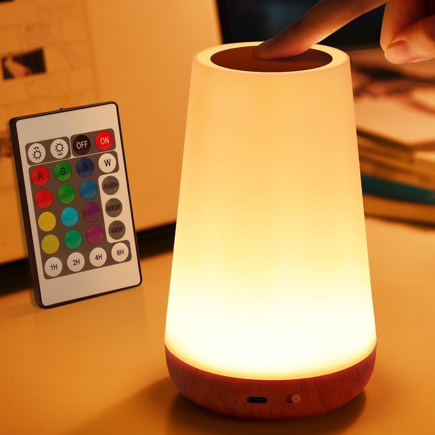 Night Light, LED Touch Bedside Table Lamp, Remote Control Dimmable Light with RGB Color Changing, USB Rechargeable, Portable Lamp for Children, Kids, Bedroom, Living Room, Camping