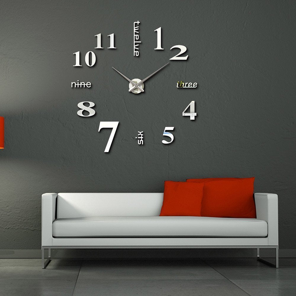 DIY 3D Frameless Number Wall Clock Mirror Sticker Home Office Room Decor