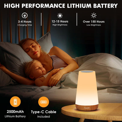 Night Light, LED Touch Bedside Table Lamp, Remote Control Dimmable Light with RGB Color Changing, USB Rechargeable, Portable Lamp for Children, Kids, Bedroom, Living Room, Camping