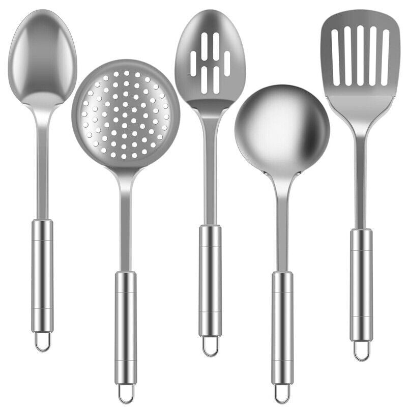 Set of 5 Stainless Steel Kitchen Utensil Set Turner Masher Spoon Cooking Tools