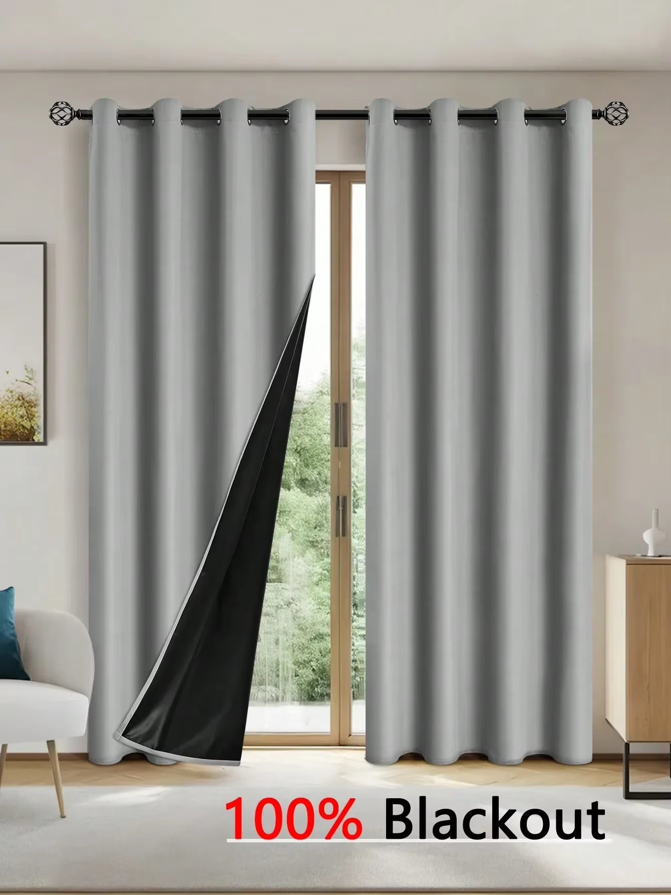 Solid Blackout Curtains with Grommets for Total Privacy in Bedroom - 1 Piece