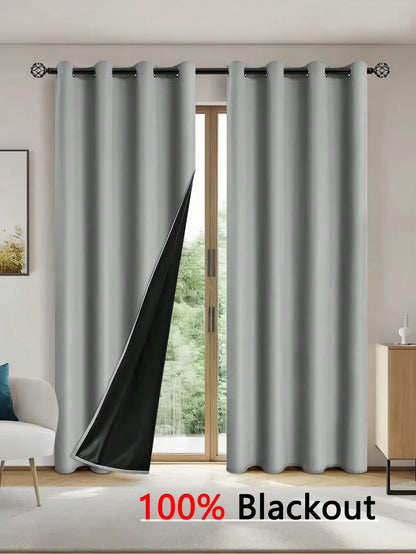 Solid Blackout Curtains with Grommets for Total Privacy in Bedroom - 1 Piece