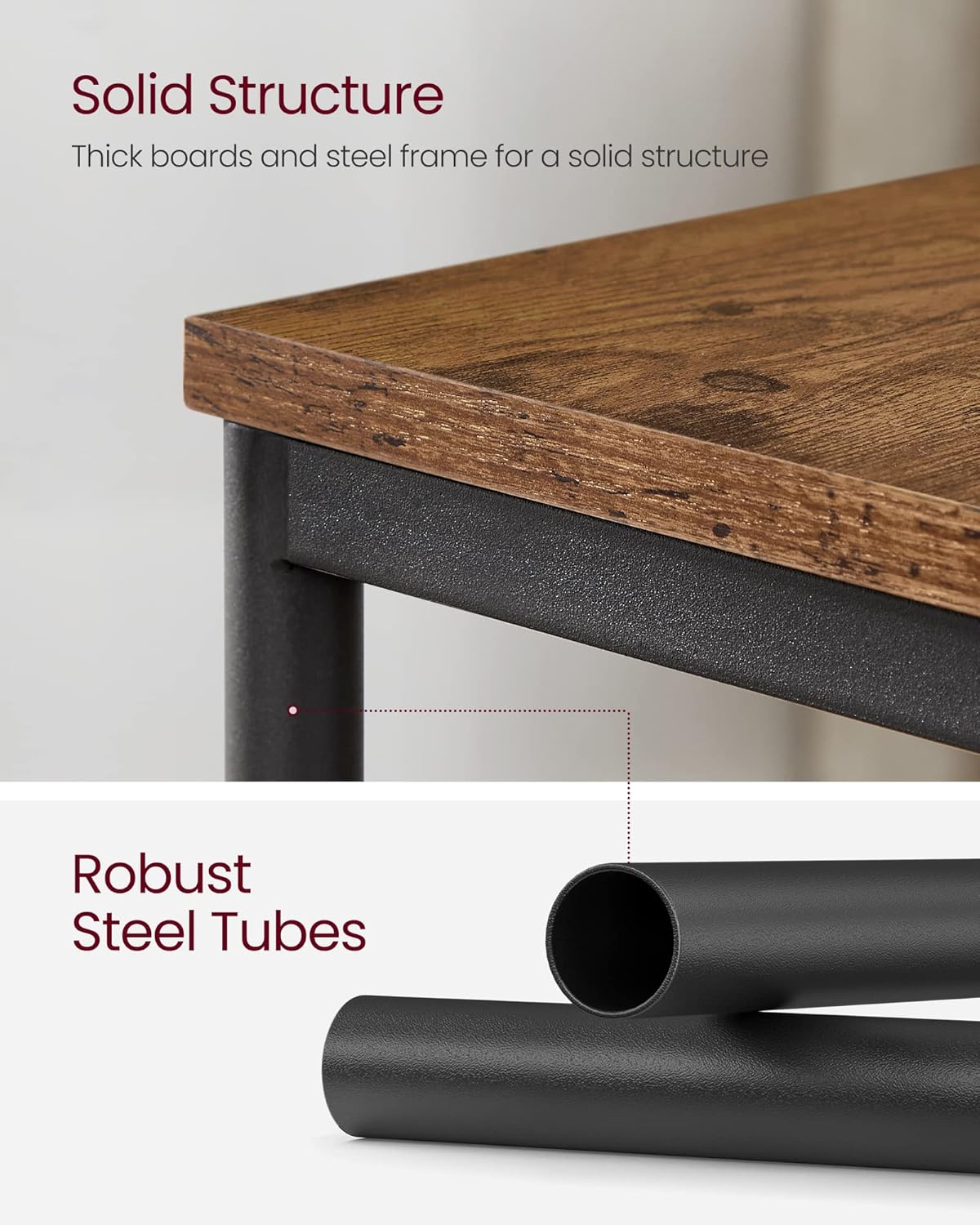 Set of 2 Side Tables, 2-Tier Sofa Side Tables, Bedside Tables with Steel Frames, for Living Room, Bedroom, Home Office, Industrial Style, Rustic Brown and Black LET272B01