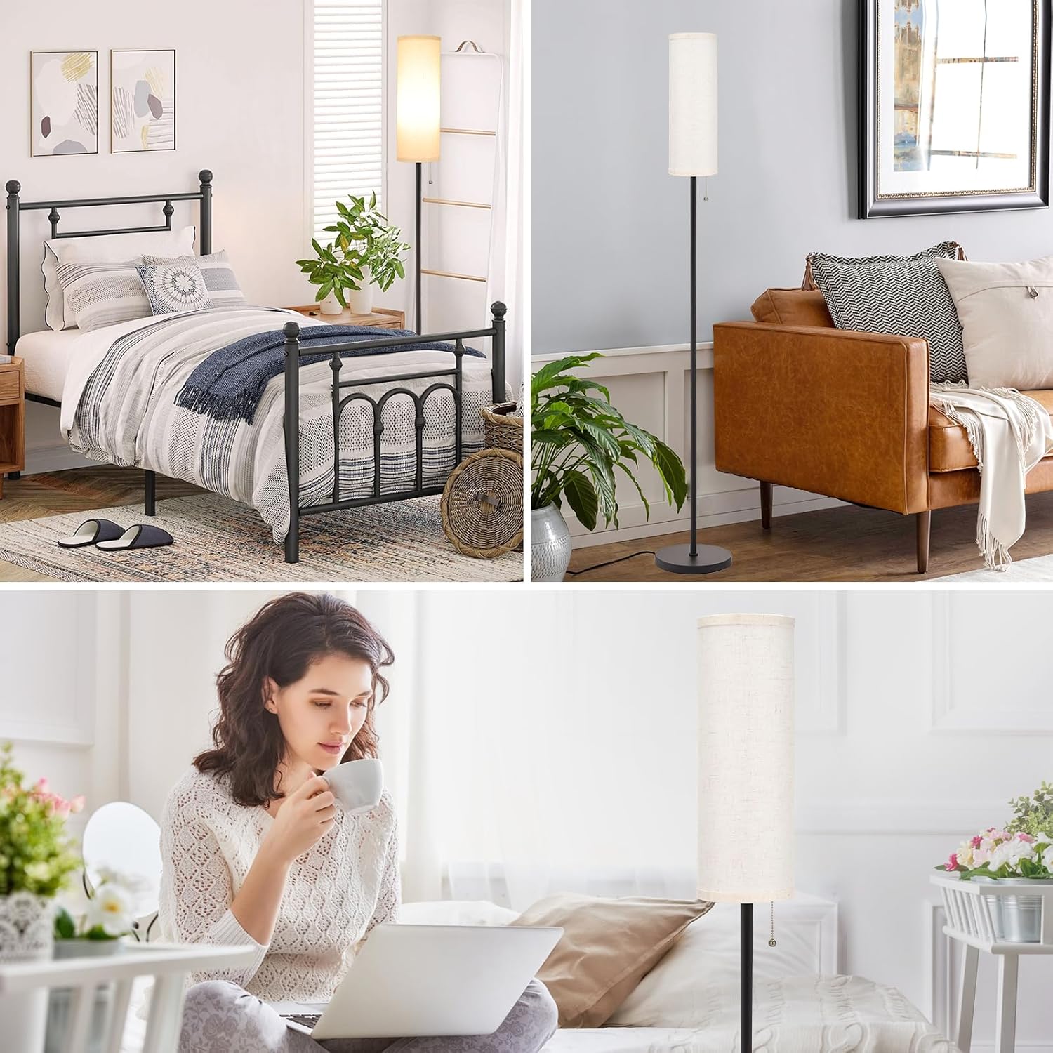 Floor Lamp for Living Room Modern, Floor Lamps for Bedrooms, Modern Standing Lamp with Lampshade, 64'' Standard Tall Lamps for Living Room, Reading Light Floor Lamp(Bulb Included)