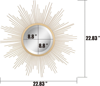 round Decorative Antique Gold 23" Metal Starburst Hanging Mirror for Wall