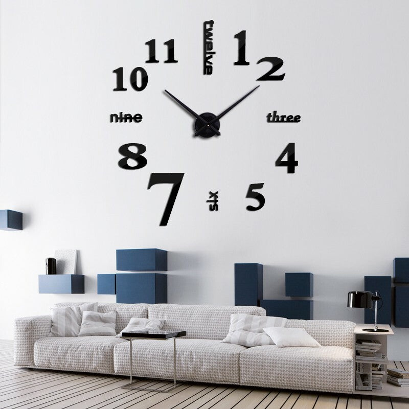 DIY 3D Frameless Number Wall Clock Mirror Sticker Home Office Room Decor