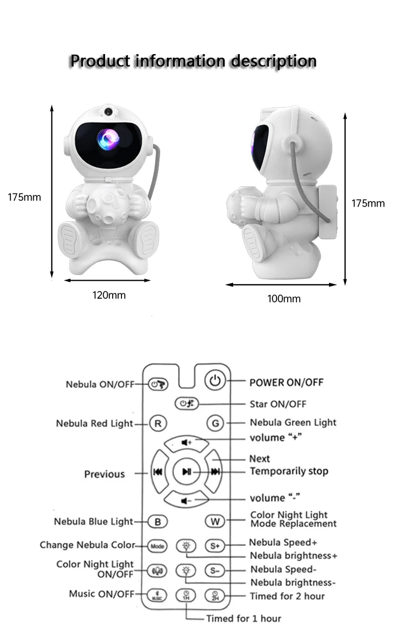 Astronaut LED Star Projector Night Light Galaxy Projectors Bluetooth Speaker for Bedroom Room Decor Kids Gift Starry Sky Lamp
