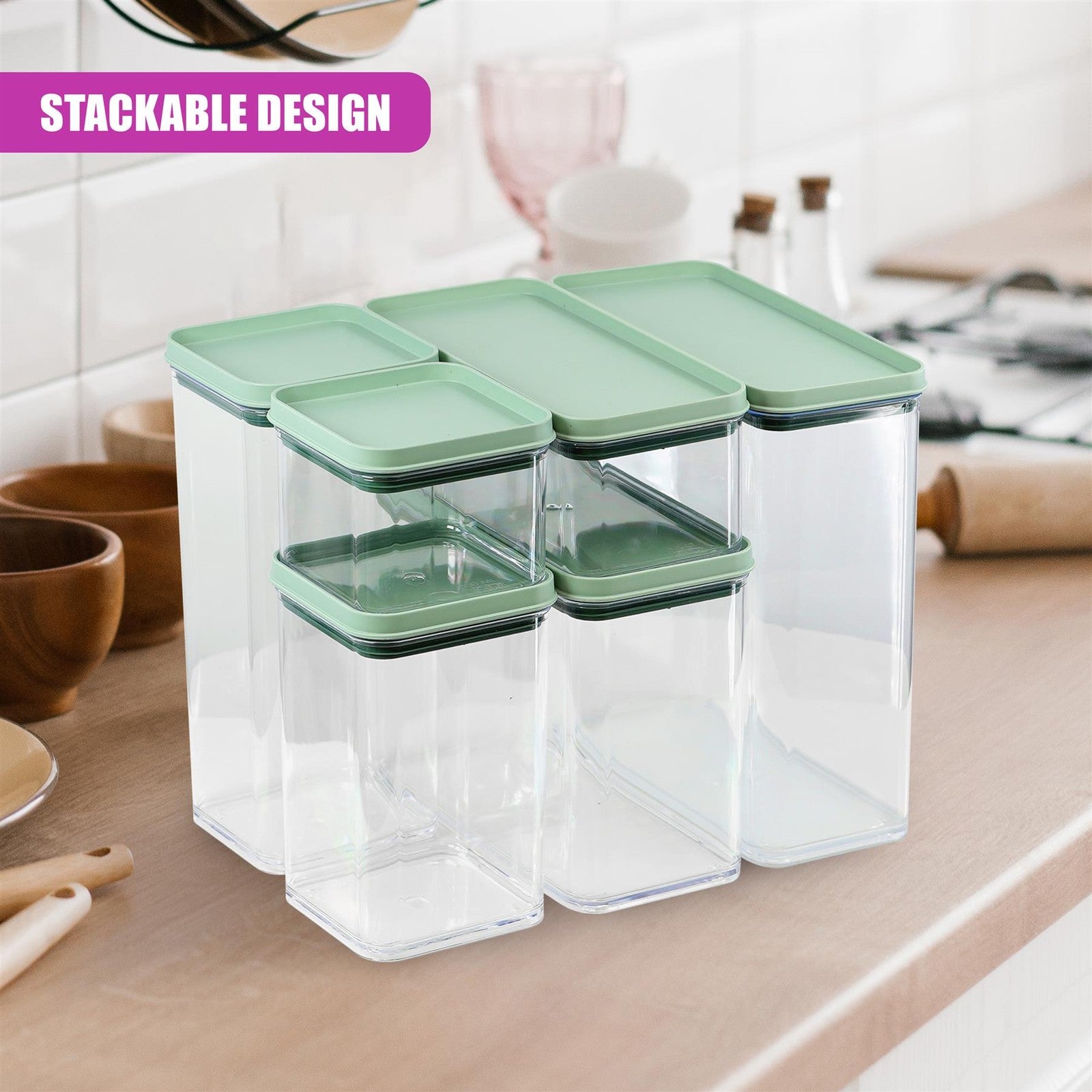 Food Storage Containers Set of 6 Stackable Cereal Plastic Containers with Lid