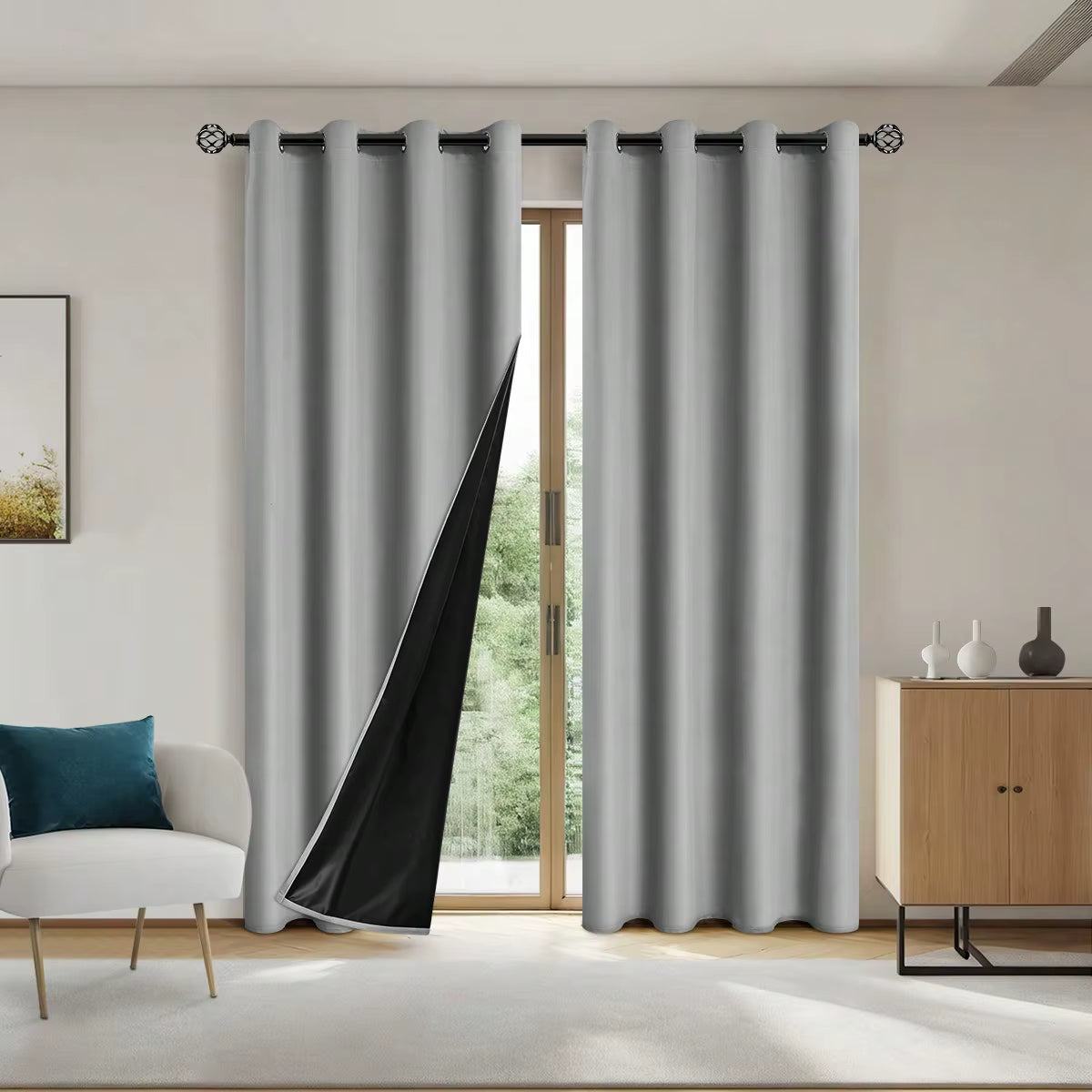 Solid Blackout Curtains with Grommets for Total Privacy in Bedroom - 1 Piece