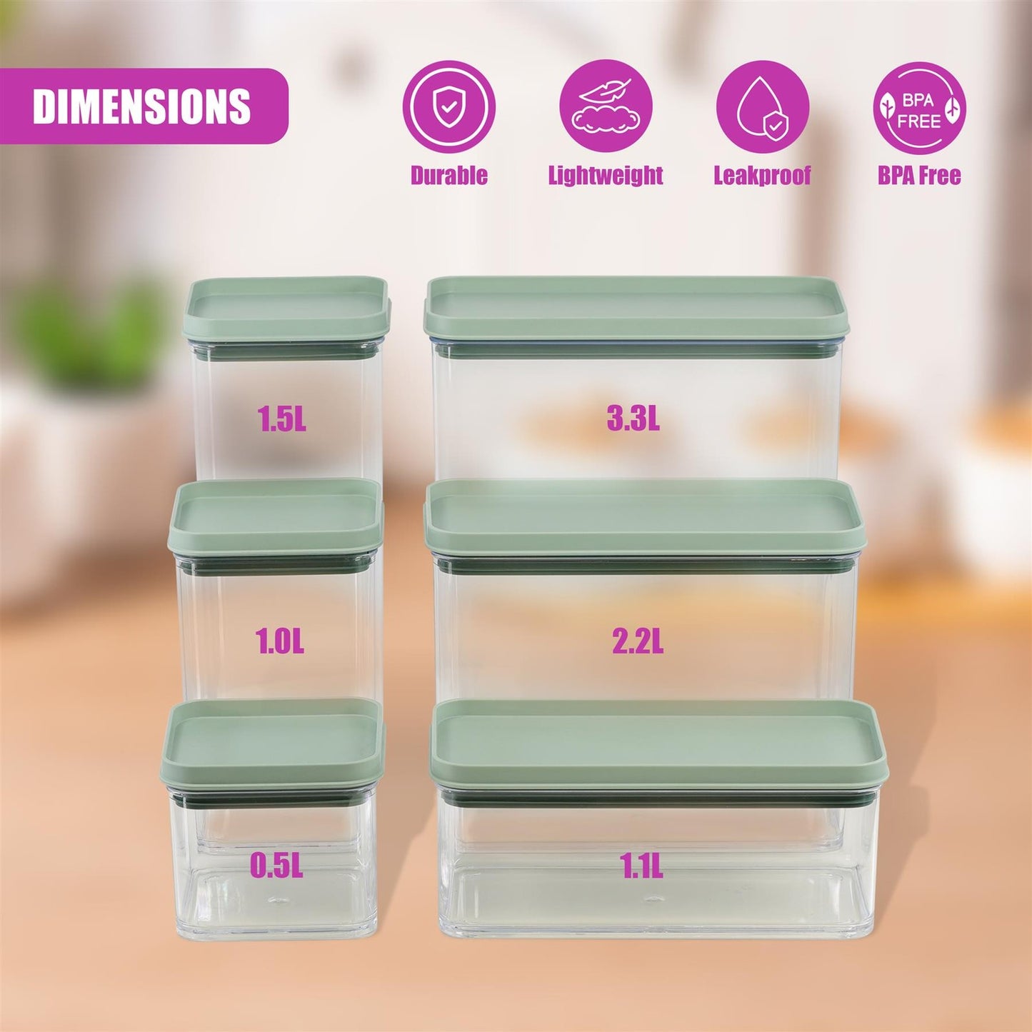 Food Storage Containers Set of 6 Stackable Cereal Plastic Containers with Lid