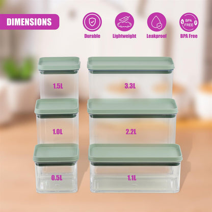 Food Storage Containers Set of 6 Stackable Cereal Plastic Containers with Lid