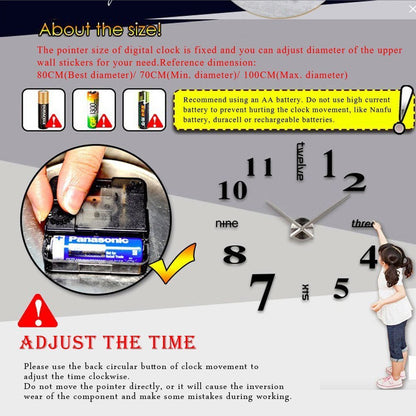 DIY 3D Frameless Number Wall Clock Mirror Sticker Home Office Room Decor