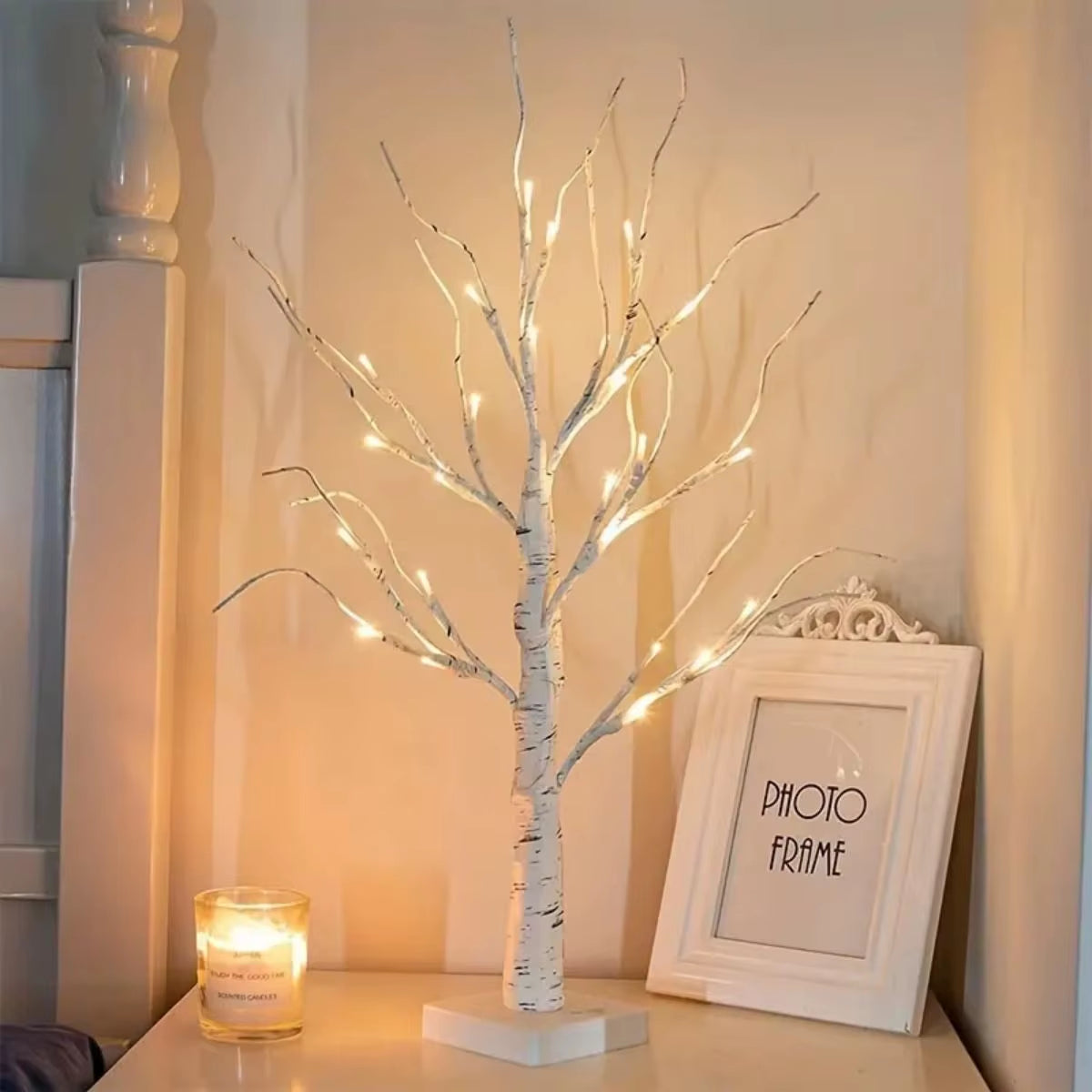 1Pc 24 LED Easter Tree, Birch Tree Adjustable Branches 3AA and USB Power Supply, Bedroom Decorative Tree Light (Without Battery)