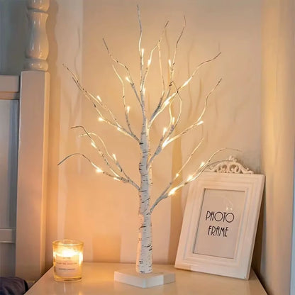 1Pc 24 LED Easter Tree, Birch Tree Adjustable Branches 3AA and USB Power Supply, Bedroom Decorative Tree Light (Without Battery)