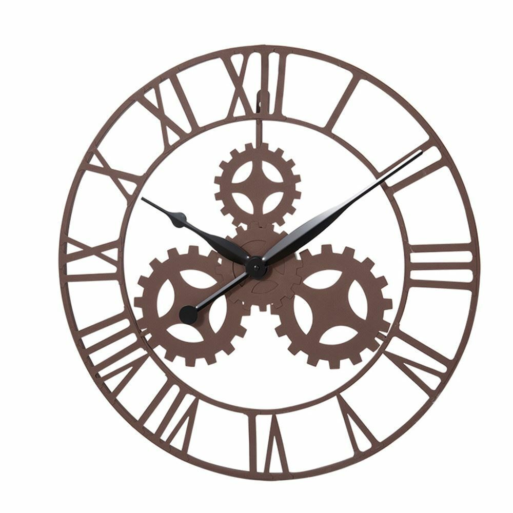 50Cm VINTAGE GEAR & COG DESIGN WALL CLOCK LARGE HOME ROMAN NUMERALS STEAMPUNK